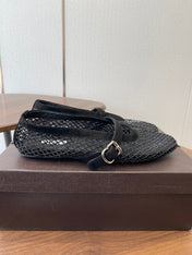ALAIA 26S MESH FLATS IN BLACK SUEDE RHINESTONE-EMBELLISHED
