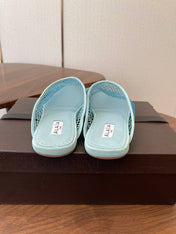 ALAIA 26S FLAT MULES IN BLUE SUEDE AND MESH RHINESTONE-EMBELLISHED