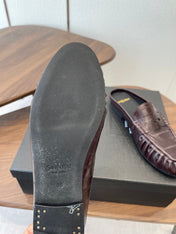 YSL 26S LOAFER MULES IN DARK RED BROWN CALFSKIN