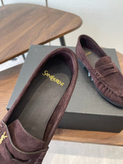 YSL 26S LOAFER IN DARK PLUM BROWN SUEDE