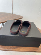 YSL 26S LOAFER MULES IN DARK PLUM BROWN SUEDE