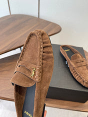 YSL 26S LOAFER MULES IN BROWN SUEDE