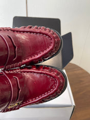 YSL 26S HEELED LOAFERS 100 MM IN DARK RED SHINY CALFSKIN