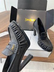YSL 26S HEELED LOAFERS 100 MM IN BLACK CALFSKIN