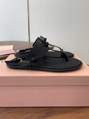 MIUMIU 26S FLIP FLOPS IN BLACK CALFSKIN