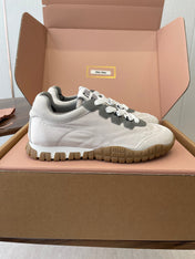 MIUMIU 26S SNEAKERS IN WHITE AND GRAY FABRIC AND SUEDE