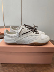 MIUMIU 26S SNEAKERS IN WHITE MESH AND SUEDE