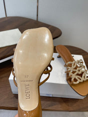 LOEWE 26S HIGH HEEL SANDALS IN CAMEL BROWN CALFSKIN WITH CRYSTALS