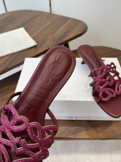 LOEWE 26S HIGH HEEL SANDALS IN WINE RED CALFSKIN WITH CRYSTALS