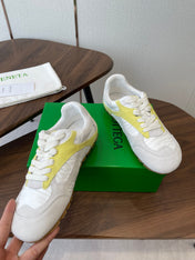 BOTTEGA VENETA 26S ORBIT FLASH SNEAKERS IN WHITE AND YELLOW SUEDE