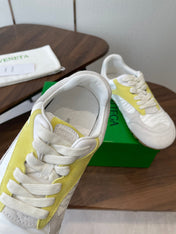 BOTTEGA VENETA 26S ORBIT FLASH SNEAKERS IN WHITE AND YELLOW SUEDE