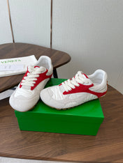 BOTTEGA VENETA 26S ORBIT FLASH SNEAKERS IN WHITE AND RED SUEDE