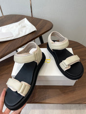 THE ROW 26S DOUBLE STRAP SANDALS IN IVORY WHITE CALFSKIN