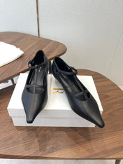 THE ROW 26S POINTED TOE T STRAP PUMPS 35MM IN BLACK CALFSKIN