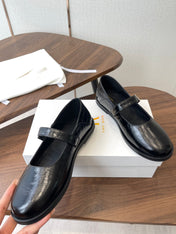 THE ROW 26S MARY JANE FLATS IN BLACK PATENT CALFSKIN