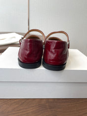THE ROW 26S MARY JANE FLATS IN DARK RED PATENT CALFSKIN