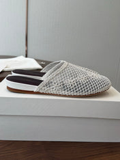 THE ROW 26S MULE FLATS IN WHITE CROCHET MESH