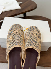 THE ROW 26S MULE FLATS IN BEIGE CROCHET MESH
