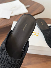 THE ROW 26S MULE FLATS IN BLACK CROCHET MESH