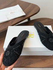 THE ROW 26S PEARL EMBELLISHED CROCHET MULE FLATS IN BLACK
