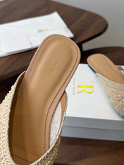 THE ROW 26S PEARL EMBELLISHED CROCHET MULE FLATS IN IVORY WHITE