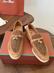 LP 26S LOAFERS IN CARAMEL BROWN SUEDE & FABRIC GOLD HARDWARE