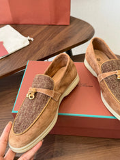 LP 26S LOAFERS IN CARAMEL BROWN SUEDE & FABRIC GOLD HARDWARE