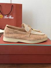 LP 26S LOAFERS IN LIGHT BROWN SUEDE & FABRIC GOLD HARDWARE