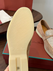 LP 26S LOAFERS IN LIGHT BROWN SUEDE & FABRIC GOLD HARDWARE