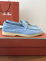 LP 26S LOAFERS IN LIGHT BLUE SUEDE & FABRIC GOLD HARDWARE