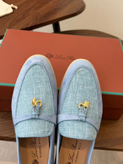 LP 26S LOAFERS IN LIGHT BLUE SUEDE & FABRIC GOLD HARDWARE