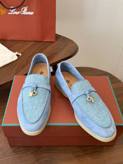 LP 26S LOAFERS IN LIGHT BLUE SUEDE & FABRIC GOLD HARDWARE