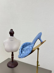 BLINK HIGH 5 CM MULE IN CERULEAN BLUE INTRECCIATO LEATHER