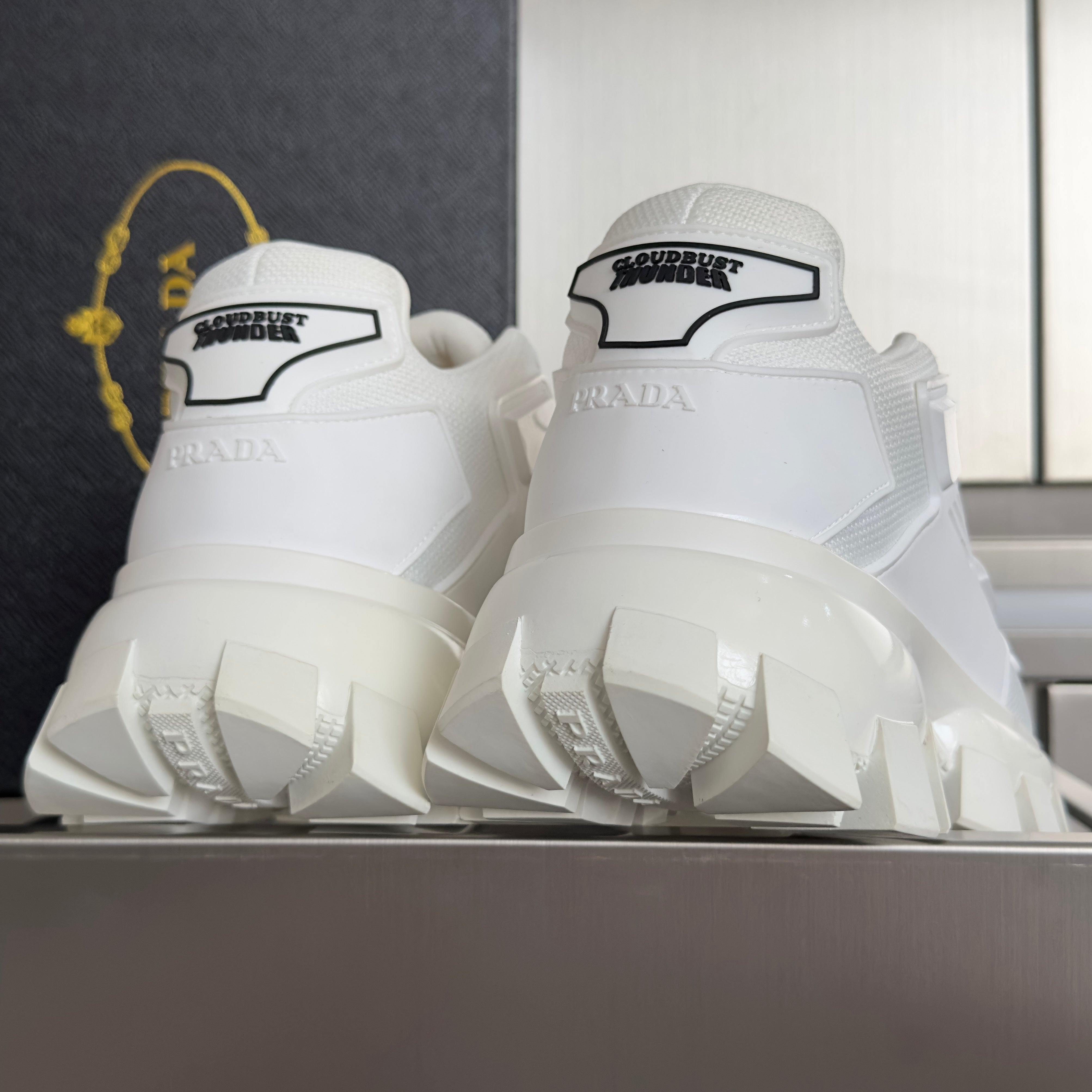 PRADA 26S CLOUDBUST THUNDER SNEAKERS 60MM IN WHITE MESH FABRIC AND TPU