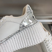 CHLOÉ 26S WEDGE SNEAKERS 70 MM IN WHITE AND SILVER CALFSKIN