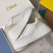 CHLOÉ 26S WEDGE SNEAKERS 70 MM IN WHITE CALFSKIN