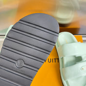 LV 26S PADDED SLIDES 40MM IN MINT GREEN CALFSKIN MONOGRAM