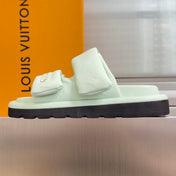 LV 26S PADDED SLIDES 40MM IN MINT GREEN CALFSKIN MONOGRAM