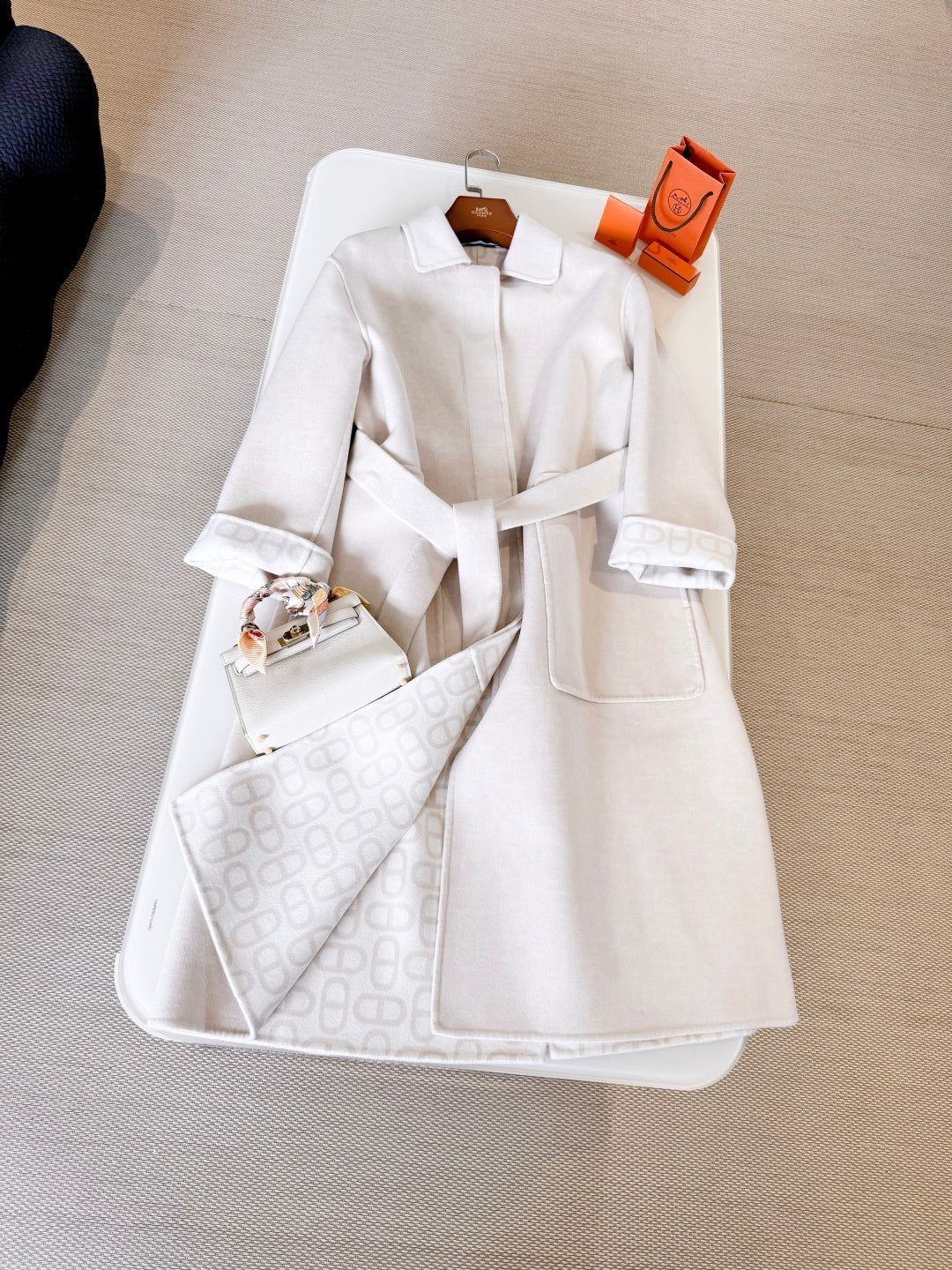 HERMES 25S BELTED CASHMERE PEACOAT 268