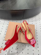 GIANVITO ROSSI 26S HIGH-HEEL SLINGBACKS 85 MM IN RED VELVET