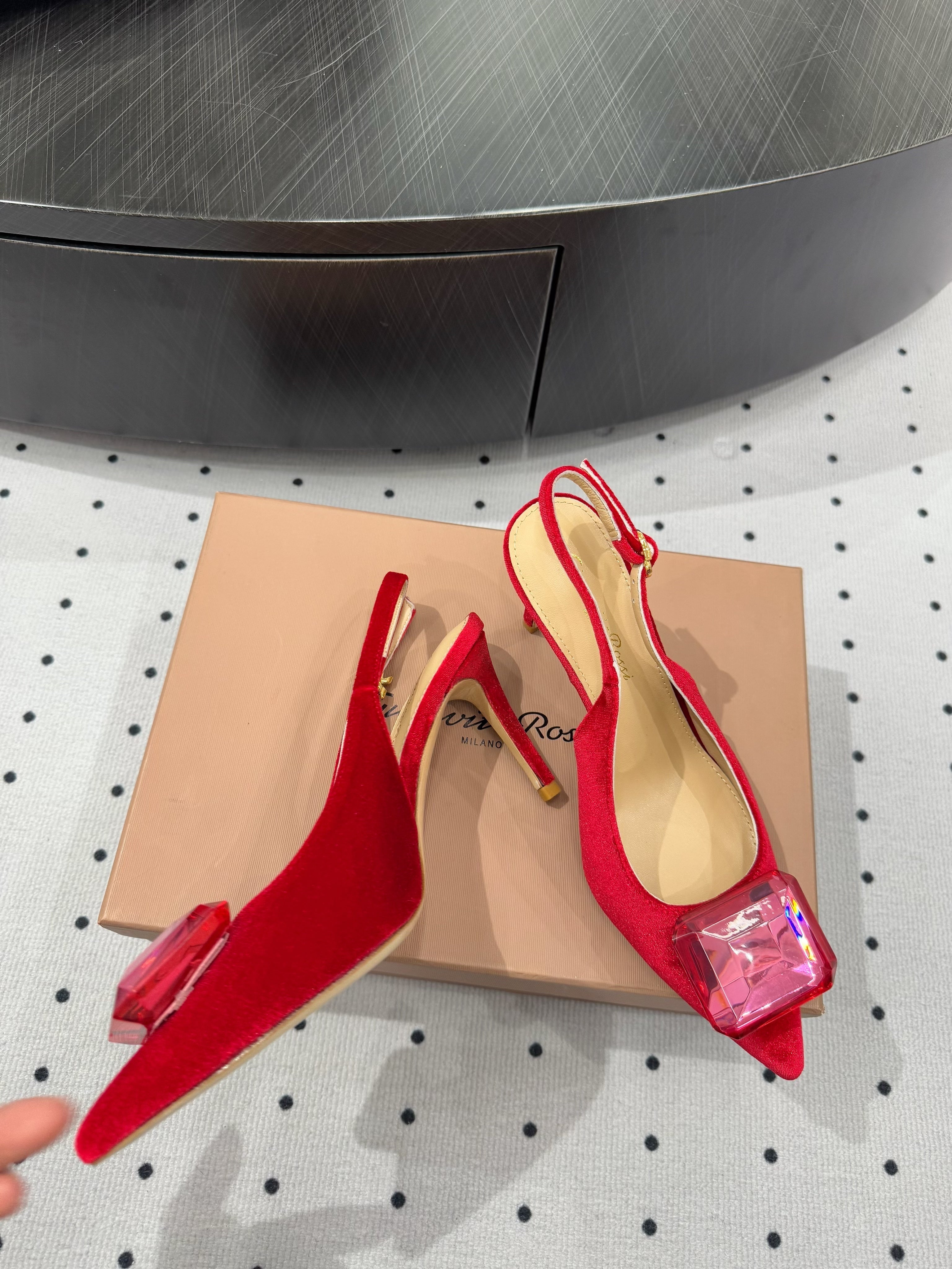 GIANVITO ROSSI 26S HIGH-HEEL SLINGBACKS 85 MM IN RED VELVET