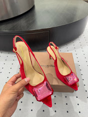 GIANVITO ROSSI 26S HIGH-HEEL SLINGBACKS 85 MM IN RED VELVET