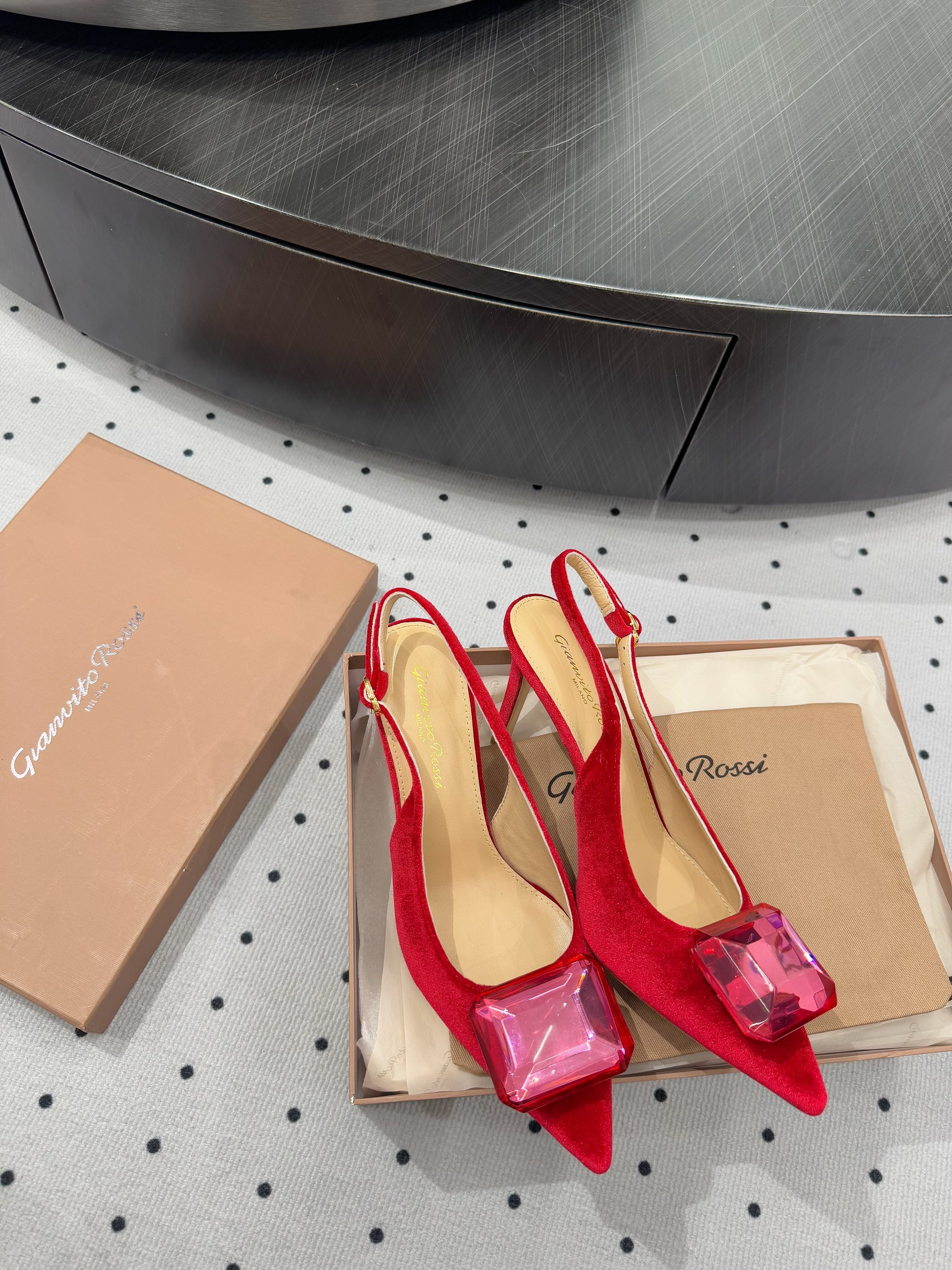 GIANVITO ROSSI 26S HIGH-HEEL SLINGBACKS 85 MM IN RED VELVET