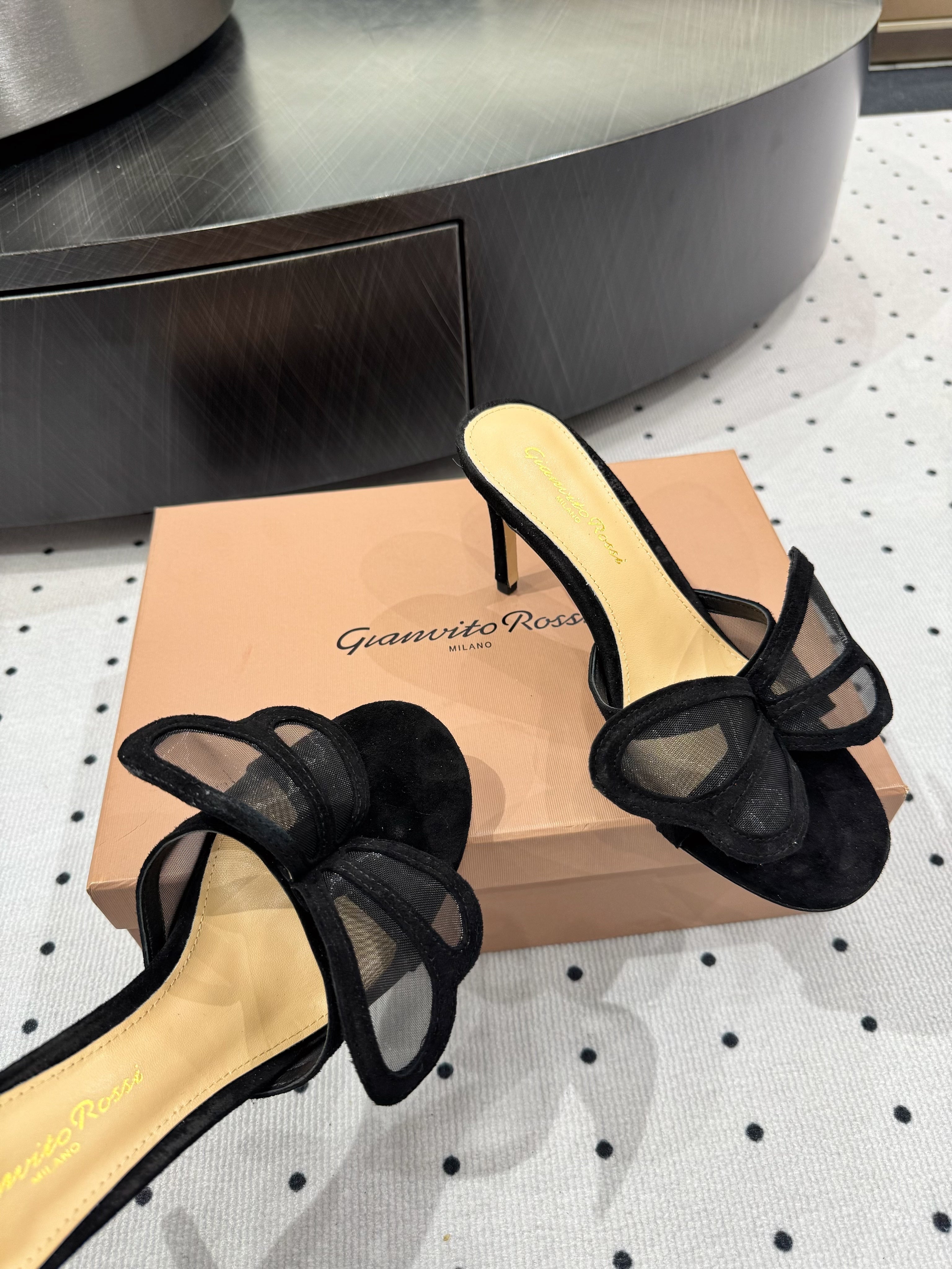 GIANVITO ROSSI 26S BUTTERFLY HIGH-HEEL SANDALS 80 MM IN BLACK SUEDE