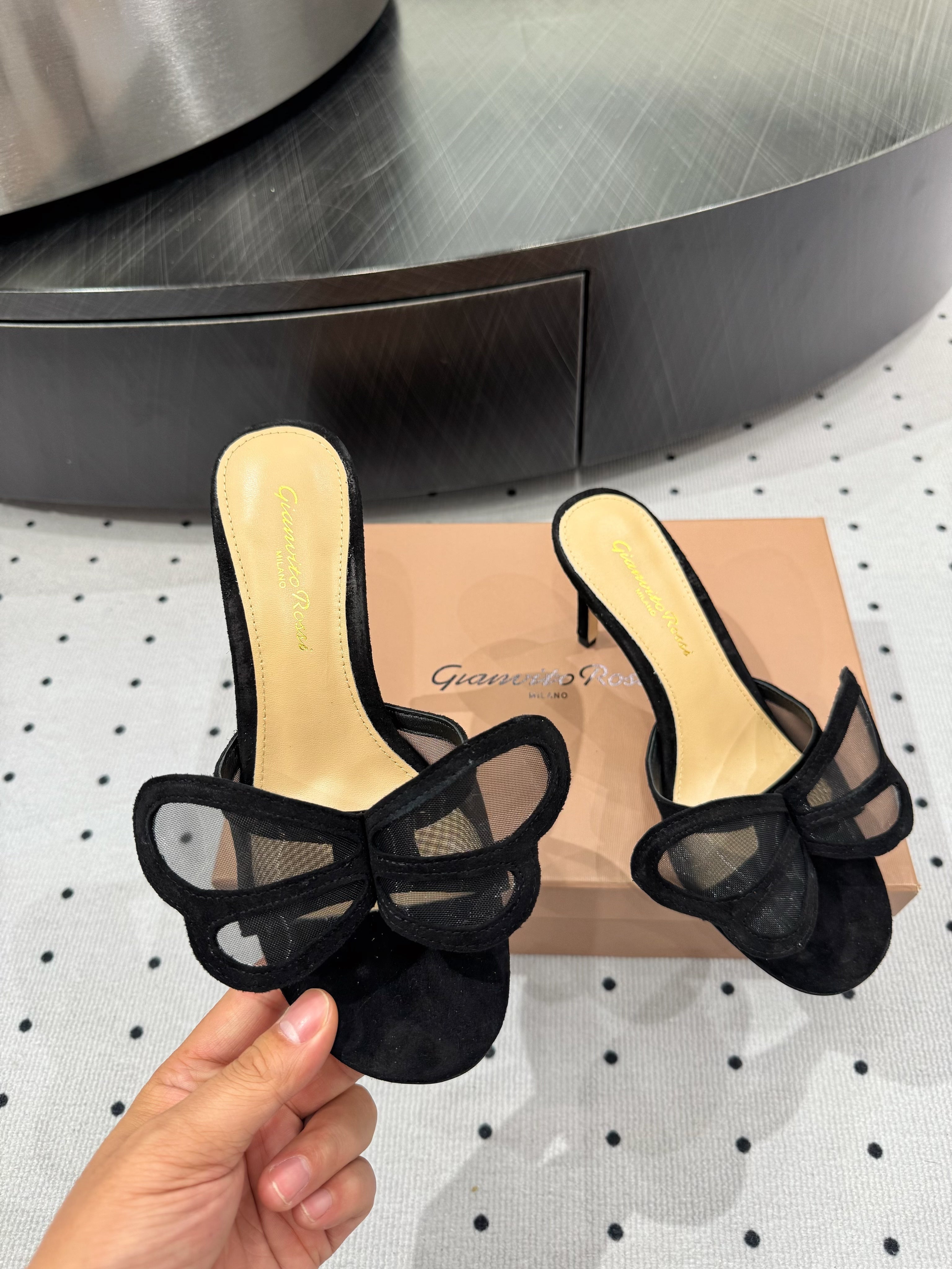 GIANVITO ROSSI 26S BUTTERFLY HIGH-HEEL SANDALS 80 MM IN BLACK SUEDE