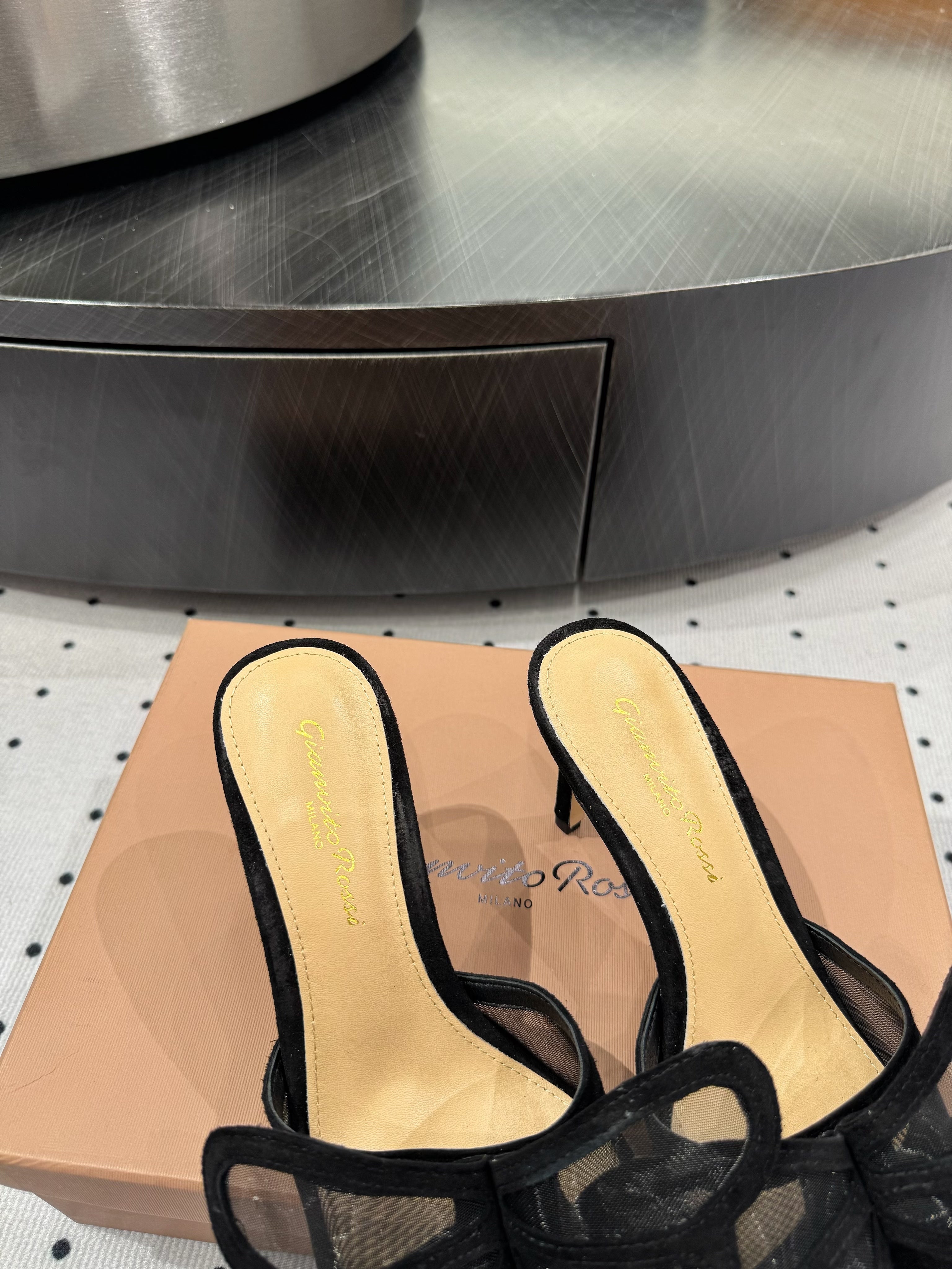 GIANVITO ROSSI 26S BUTTERFLY HIGH-HEEL SANDALS 80 MM IN BLACK SUEDE