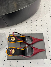 YSL 26S POINTED-TOE SLINGBACK HEELS 105 MM IN DARK RED AND ORANGE PATENT CALFSKIN