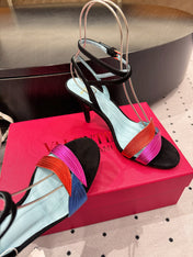 VLTN HIGH SANDAL 25S 60 MM IN BLACK SUEDE AND MULTICOLOR CALFSKIN