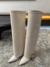 BALMAIN 26S BOOT 85 MM IN CREAM WHITE CALFSKIN