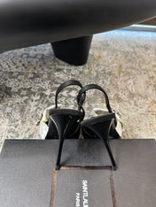 YSL 26S HEELED SLINGBACKS 100 MM IN BLACK AND WHITE SILK